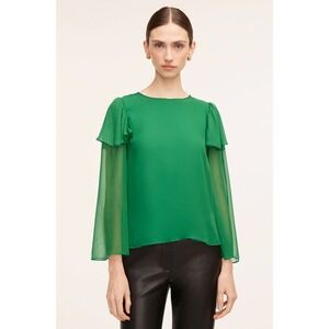 Rebeca Taylor Ruffle Silk Chiffon Blouse in Jade Size 0 Classic‎ Quiet Luxury